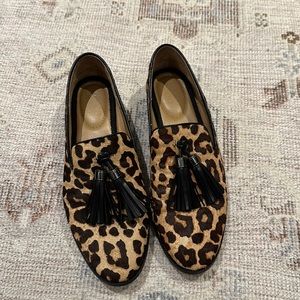Franco Sarto Hadden Luxe Leather Calf Hair Tassel Loafer Animal Print
